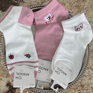 Cute Pink and White Cat Ankle Socks Set